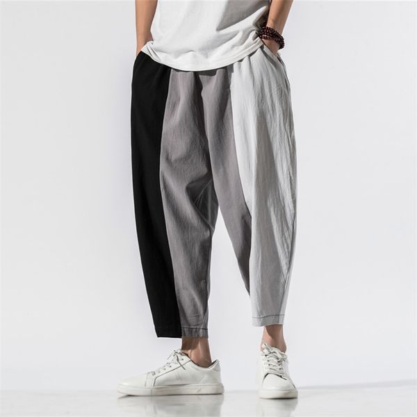 s Calça Harém Larga Virilha Solta Calças Cropped Grandes Calções de Perna Larga Calça de Moletom Masculina Larga Altura do Tornozelo 220707