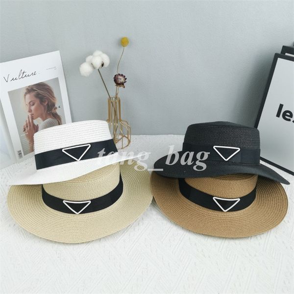 

designer wide brim hats women men panama designer straw hat flat beach retro sunscreen sunshade cap visors, Blue;gray