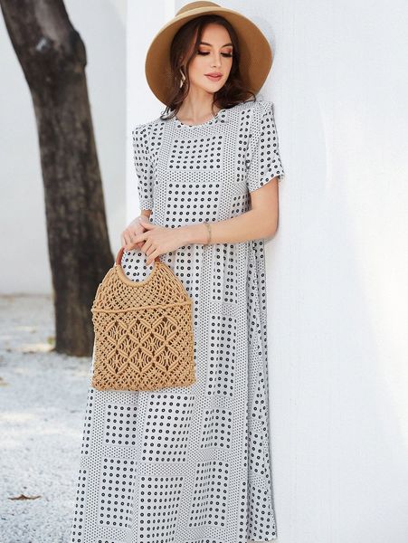 

scarf print puff sleeve smock dress u7lb#, Black;gray