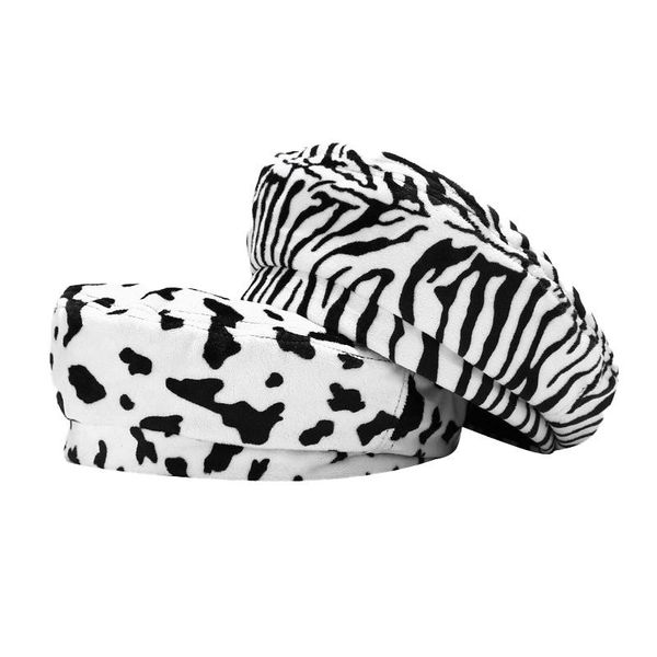 Boinas que vendem vaca zebra listra design boina feminino outono chapéu de inverno moda branca garota negra