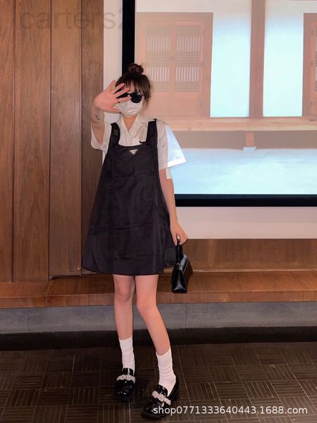 

casual dresses designer 2021 summer new p family nylon vest skirt triangle badge dress women bxpl2022, Black;gray