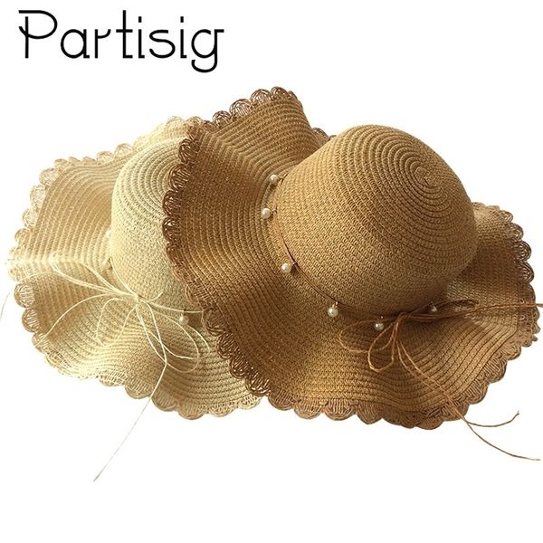

girls sun cap children pearl wave straw hat kids panama beach hat summer baby hats caps 220511, Yellow
