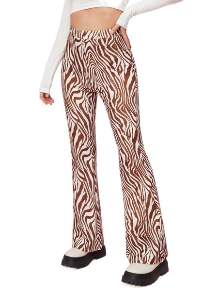 

zebra print high waist flare leg pants p1v9#, Black;white