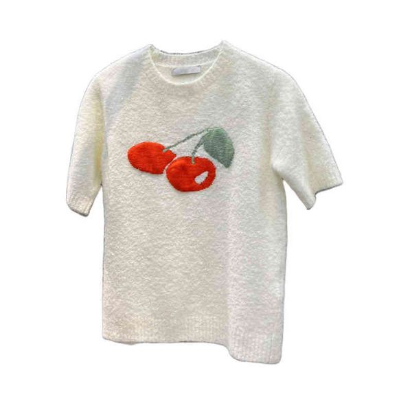 

italy style designer the new women's cherry tee short sleeves t-shirt vest knit dress knit wrap-dress,quality, White