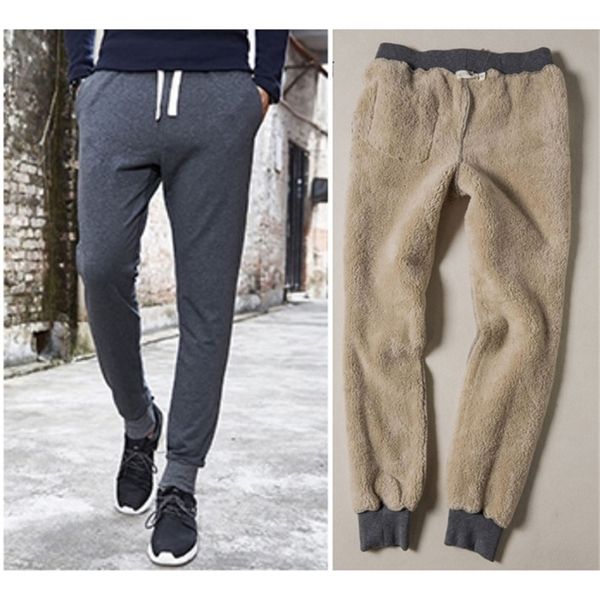 

thick fleece jogger mens pants cotton trousers male winter warm velvet sweatpants tracksuit joggers autumn winter casual pants 201128, Black