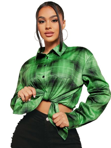 

sxy plaid print button front shirt b5aq#, White