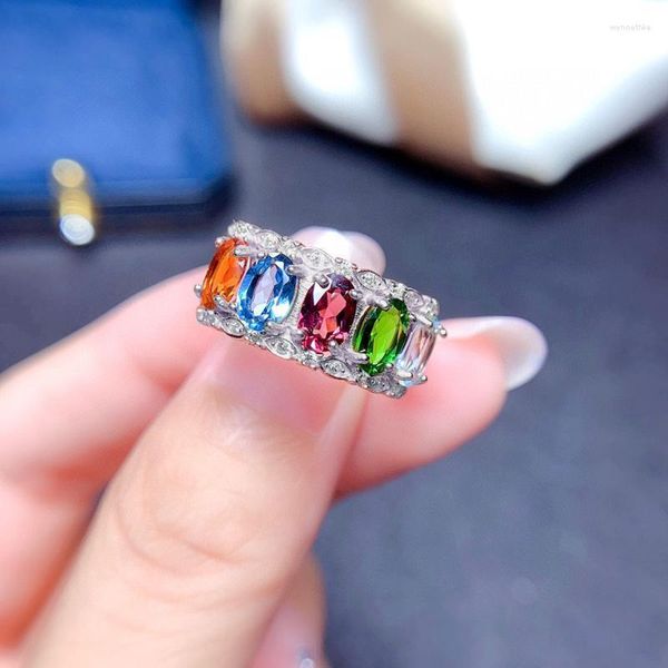 Ringos de cluster zircon Multi Color Crystal Red Blue Green Ring for Women Wedding Jewelry 925 Sterling Silver Rose Gold Lady Cluster Wynn22