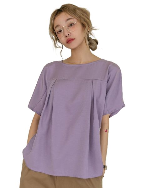 

dazy fold pleated solid blouse y5bl#, White