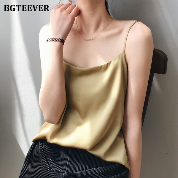 

2021 women satin blouses women casual luxury shiny imitation silk ladies spaghetti strap camisole spring summer, White