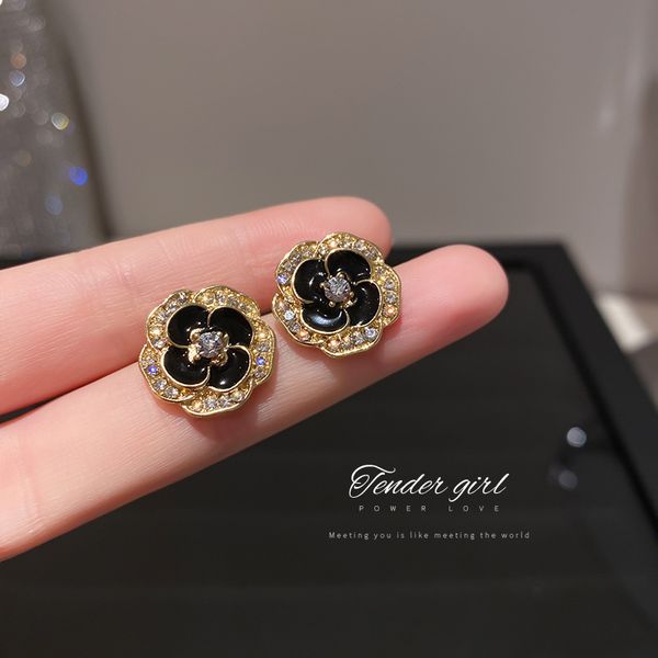

925 silver needle double-layer diamond flower earrings spring ins simple dripping stud earrings internet celebrity small fashion eardrop fo, Golden