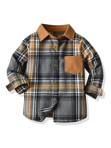 

toddler boys plaid patched pocket overcoat she, Blue;gray