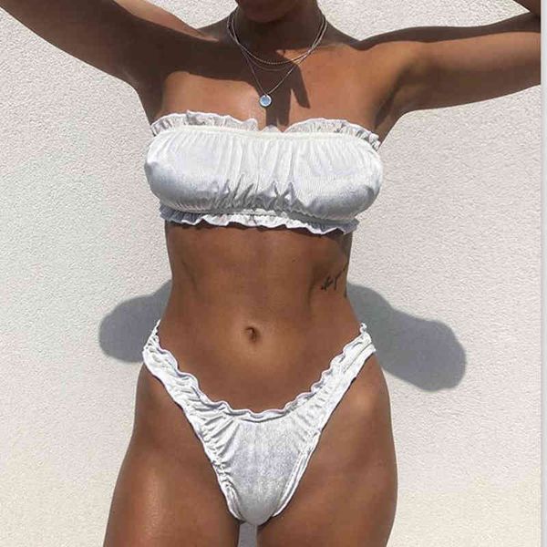 

veet bikini golden triangle cup split swimsuit women's solid color bikini swimsuit 2033, White;black