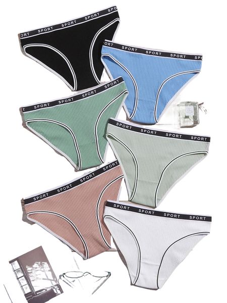 

6pack rib letter tape panty set 28m6#, Black;red
