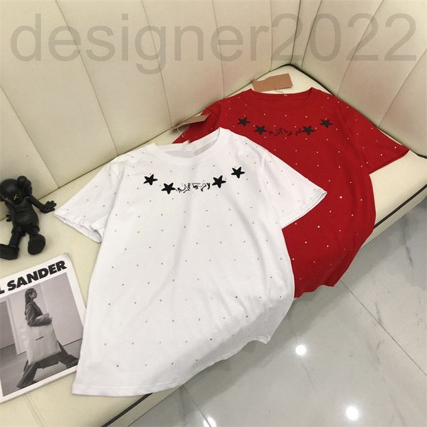 

women's t-shirt designer sharp goods high-end net red early spring diamond star print flower loose round neck short sleeve t-shirt for, White