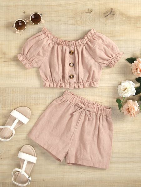 

toddler girls frill button front & bow front shorts she, White