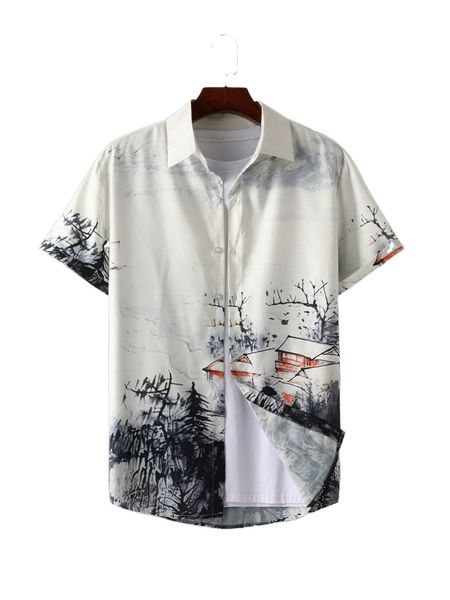 

men landscape print shirt without tee 97ak#, White;black