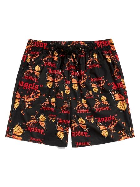 

romwe guys butterfly & fire print shorts 700n#, White;black