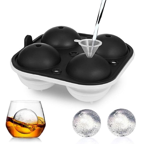 Ice Ball Maker Vassoi per cubi in silicone con stampo a sfera grande per whisky Stampo nero rotondo da 2,5 pollici 220509