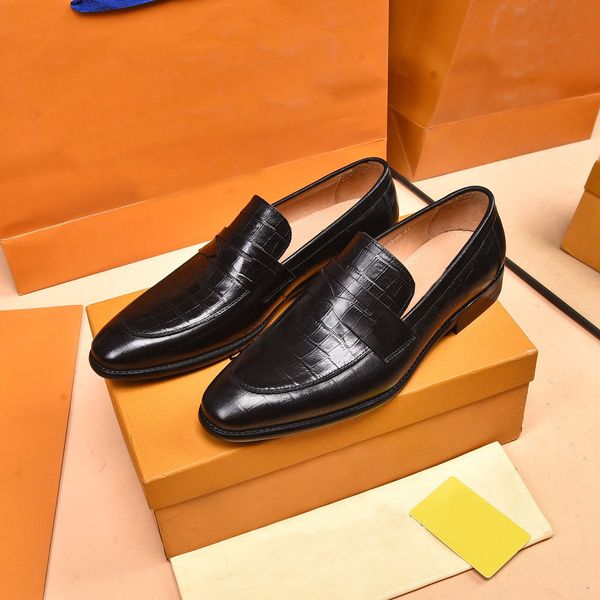 

new 2022 men fashion party dress shoes genuine leather office wedding oxfords casual loafers brand designer formal flats size 38-45, Black