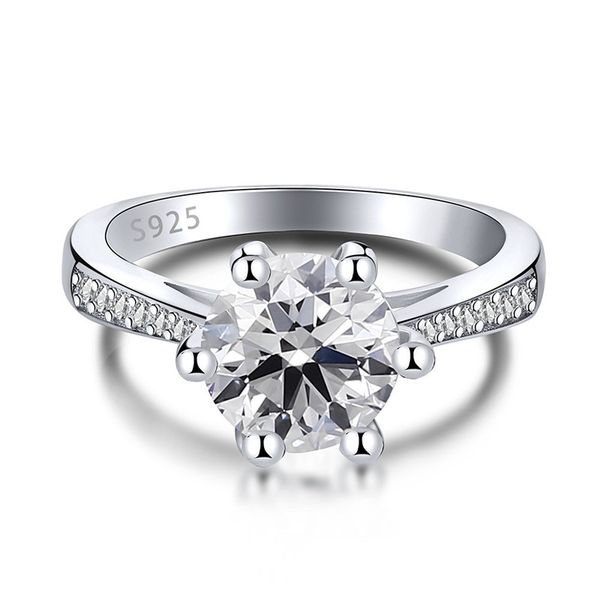 

sparkling diamond ring 925 sterling silver luxury jewelry wedding rings 5a cubic zirconia prong setting round cut white love ring for woman, Slivery;golden