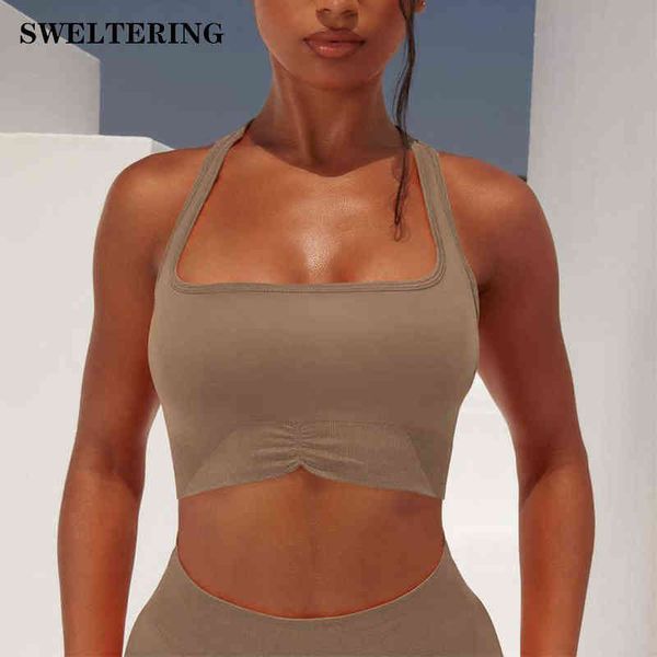 Sommer Sexy Sport-Bh Frauen Unterwäsche Nahtlose Sammeln Yoga Gym Workout Laufen Übung Fitness Weste Top J220706