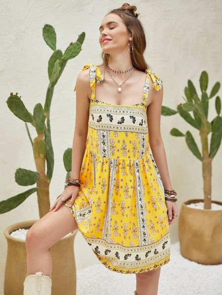 

rusttydustty floral print knot shoulder cami dress v9ty#, Black;gray