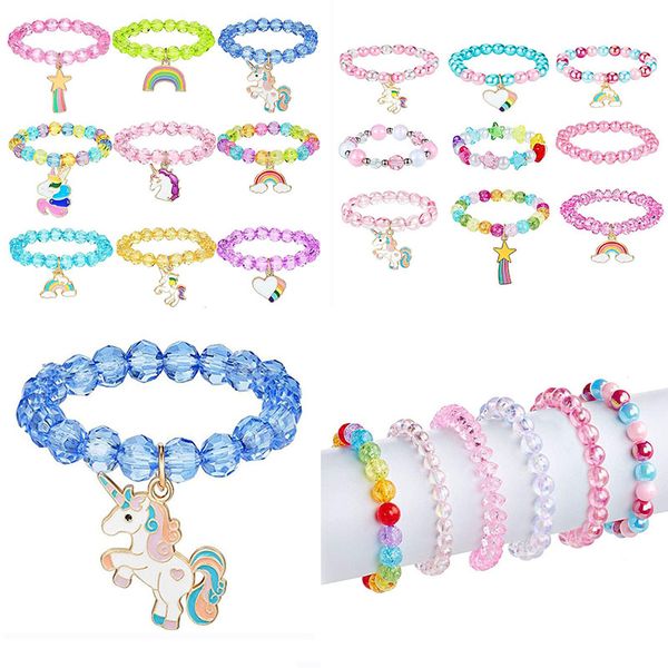 Jóias de pulseira de unicórnio coloridas Um conjunto de 9 peças Rainbow Unicorn Girl Birthed Birthday Party Frende's Gifts Gifts