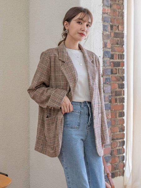 

dazy plaid double pocket single breasted blazer i4a8#, White