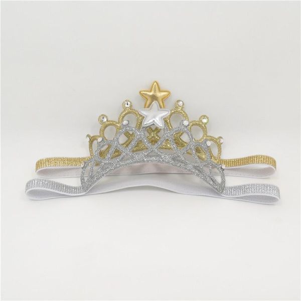 

headband for girl crystal and star children sparkly birthday tiara stretch elastic head band gold silver