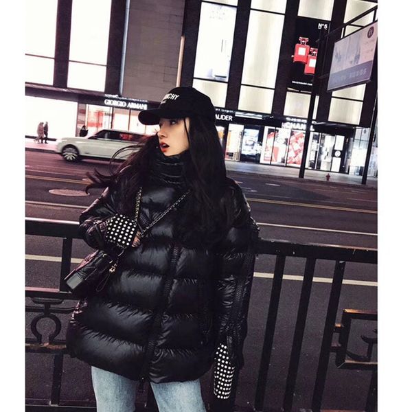 

women winter warm down coat 90% nice white duck filling diagonal zipper fashion clothes 201103, Black