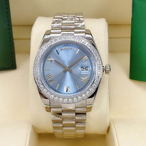 

mens watch 41mm classic fashion sapphire stainless steel waterproof automatic movement with week calendar, Slivery;brown