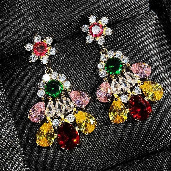 

dangle & chandelier elegant gemstone crystal earrings geometry colourful zircon bridal long charm women trend jewelry 2022, Silver