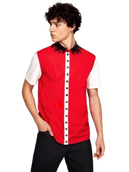 

x rare casualty men color block contrast collar shirt n5xo#, White;black