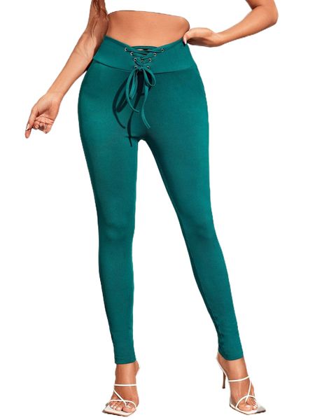 

sxy grommet lace up front skinny pants z37w#, Black;white