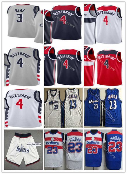 Stitched Men Russell 4 Westbrook Maglie 2021 New City Grigio Rosso Navy 3 Beal 23 Micheal Vintage Blu Bianco 2003 All-Star Basketball College maglie