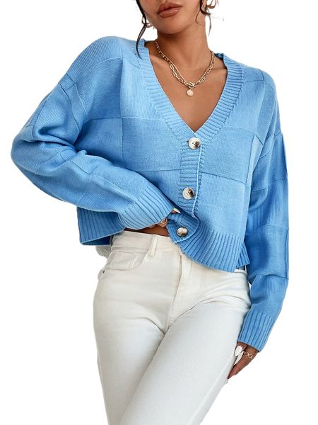 

button front drop shoulder cardigan c7qw#, White;black