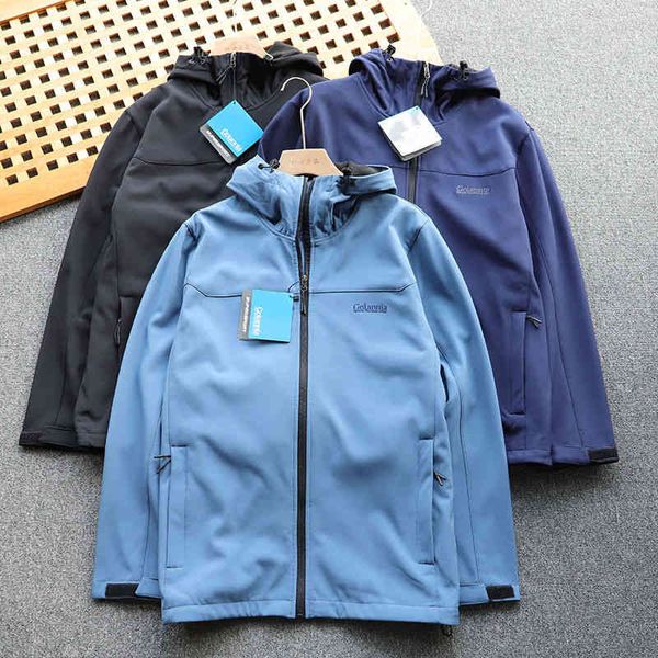 

men's jacket nordic foreign trade orders outdoor mens minority hooded soft shell plush warm jacket, Black;brown