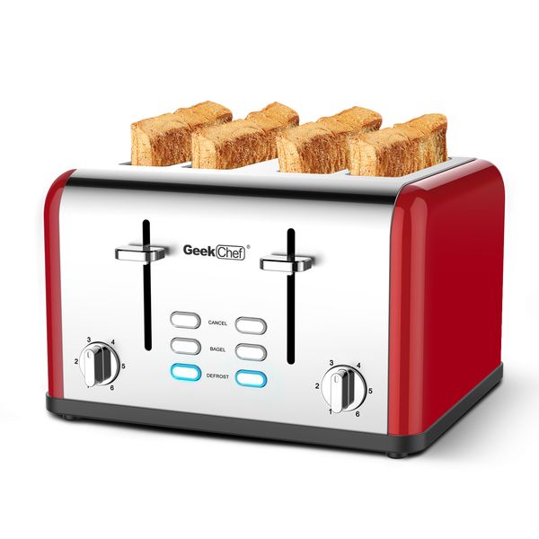 

4 slice toaster, rated prime retro bagel toaster with 6 bread shade settings, 4 extra wide slots, defrost/bagel/cancel function, removable c