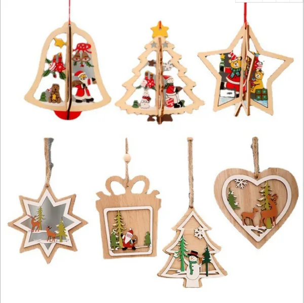 Ciondolo natalizio in legno 3D per la decorazione dell'albero di Natale Artigianato da appendere in legno per bambini Ornamenti natalizi in legno