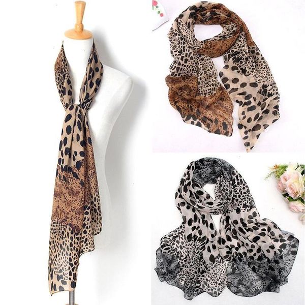 Mode Leopard Schal Koreanische Chiffon Wrap Schal Stola Schals Für Frauen Elegante Lange Hals Große