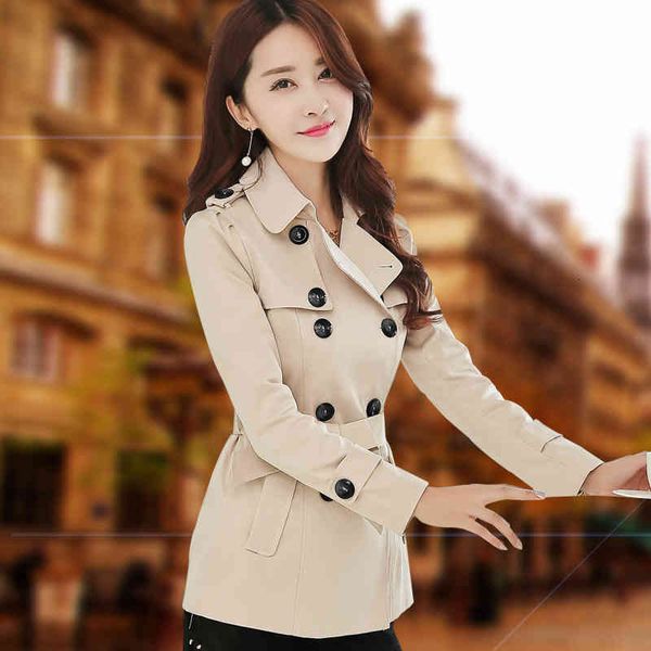 

women's trench coats spring and autumn clothing korean version double breasted short windbreaker women's slim fit fashion coat 0ga, Tan;black