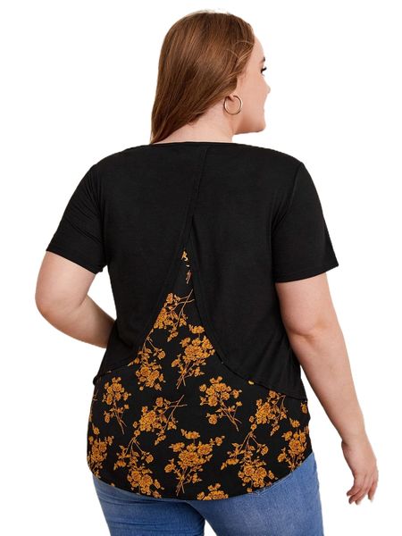 

emery rose plus floral print panel 42hw#, Black