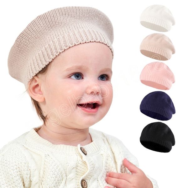 Sonbahar Kış Bebek Örme Beralar Kapa Boy Kızlar Moda Düz Renk Sıcak Kapaklar Bebek Çocuklar İçin Günlük Açık Şapka
