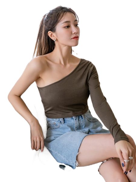 

dazy one shoulder solid l0oy#, White