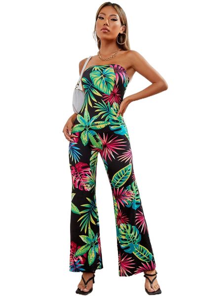 

petite tropical print tube jumpsuit y2qn#, Black;white
