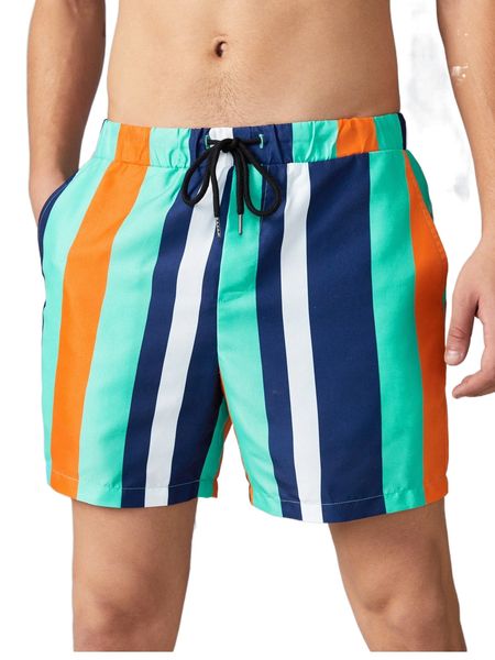 

men striped print drawstring waist shorts y3np#, White;black