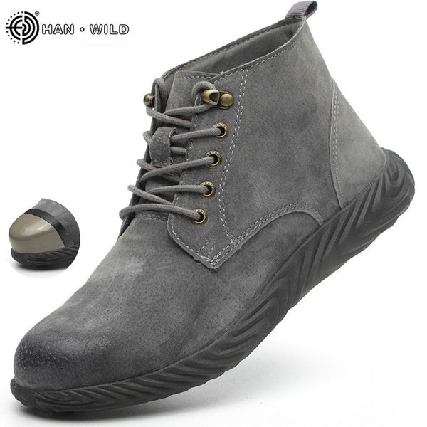 Мужские рабочие ботинки модные стальные стальные носки ковая кожаная стальная обувь для мужчин против проскальзывания.