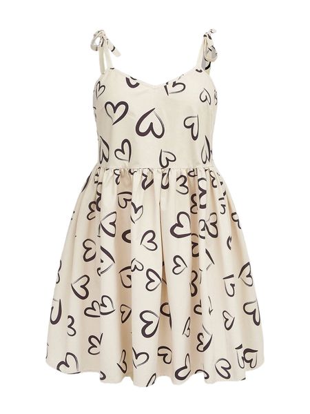 

plus heart print tie shoulder cami dress e3bb#, Black
