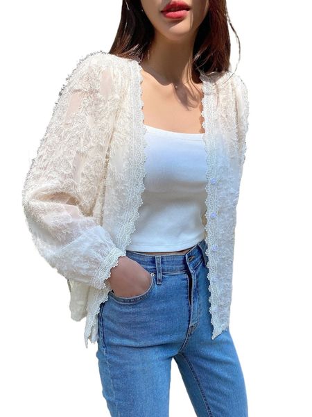 

dazy lace trim button through fuzzy blouse x5ly#, White