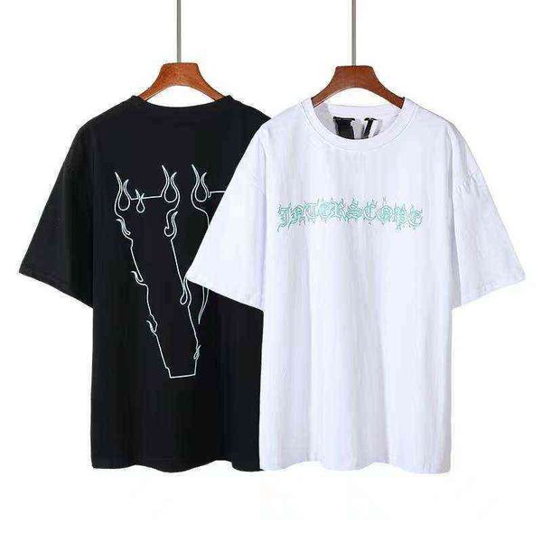 

designer mens t-shirts vlones 22ss fashion vlones burning letter large v printed short sleeve tshirt mens and womens hip hop half sleeve, White;black